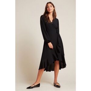 Anthropologie porridge Wrap lace black midi dress